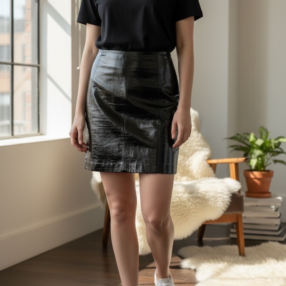 Loewe Patent Leather Black Mini Skirt